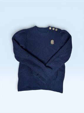 Coach Navy Wool Crew Neck Sweater